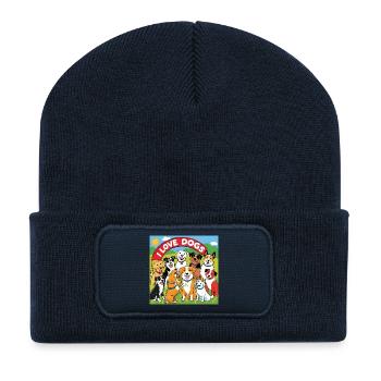 I Love Dogs Cartoon Group - Recycled Patch Beanie - french navy - Front