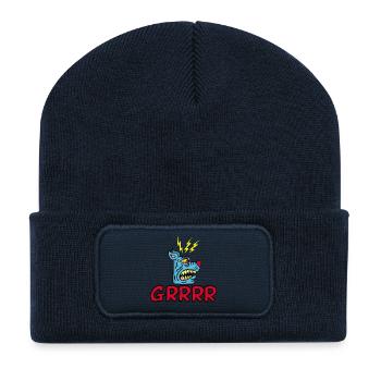 Wütender blauer Hund - Recycelte Patch Beanie - French Navy - Vorne