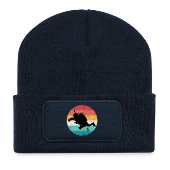 Retro Regenbogen Taucher Silhouette - Recycelte Patch Beanie - French Navy - Vorne