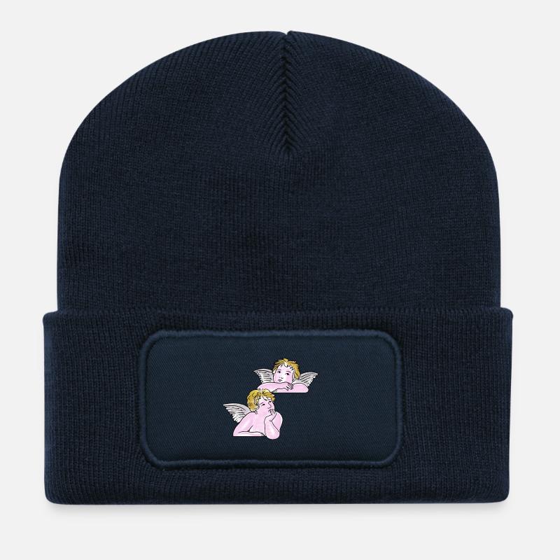 Dessin au trait des chérubins - Beanie recyclé à patch - bleu marine
