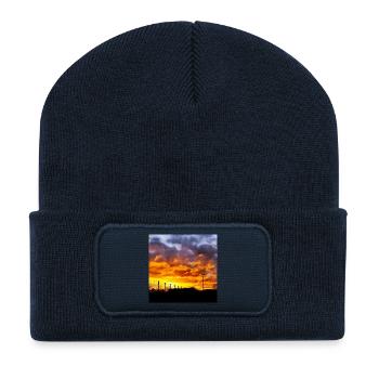 Sonnenuntergang – Feuerfarben am Abendhimmel - Recycelte Patch Beanie - French Navy - Vorne