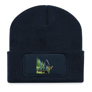 Harvester, Holzvollernter im Wald - Recycelte Patch Beanie - French Navy - Vorne