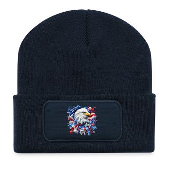 Pygargue à tête blanche d’Amérique avec des éclaboussures de peinture - Beanie recyclé à patch - bleu marine - Devant