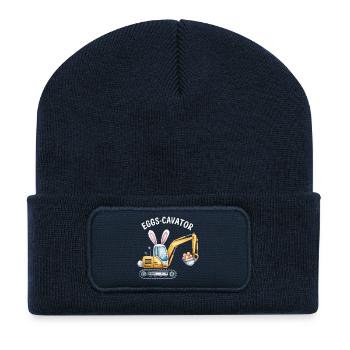 Oeufs-cavator Excavatrice de Pâques avec oreilles de lapin - Beanie recyclé à patch - bleu marine - Devant