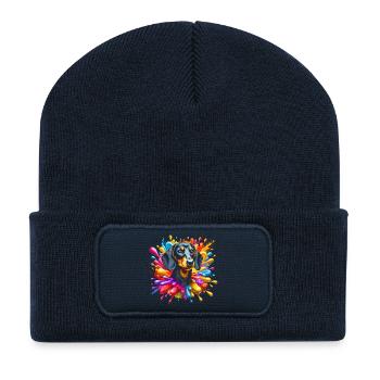 Süßer Dackel mit bunten Farbklecksen - Recycelte Patch Beanie - French Navy - Vorne