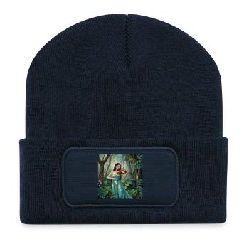 Naturverbundene Violinistin im Wald spielt Violine - Recycelte Patch Beanie - French Navy - Vorne