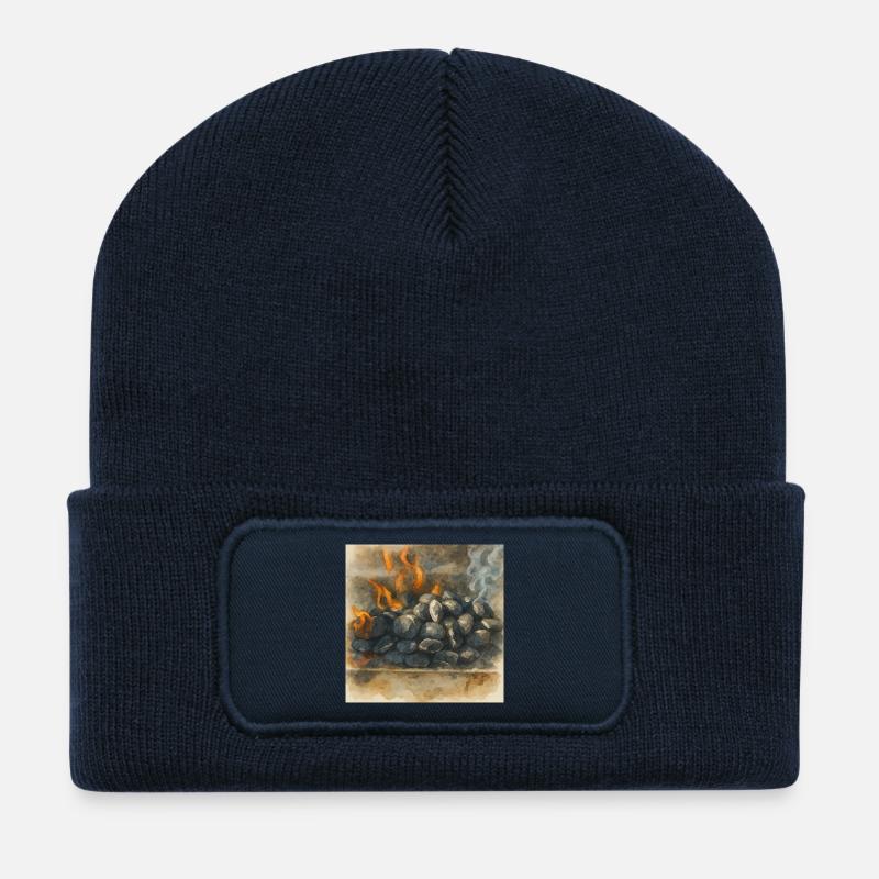 Grillkunst in Aquarell – Glut & Flammen BBQ - Recycelte Patch Beanie - French Navy