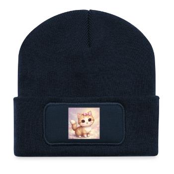 Une adorable 💖 petite boule de poils - Beanie recyclé à patch - bleu marine - Devant