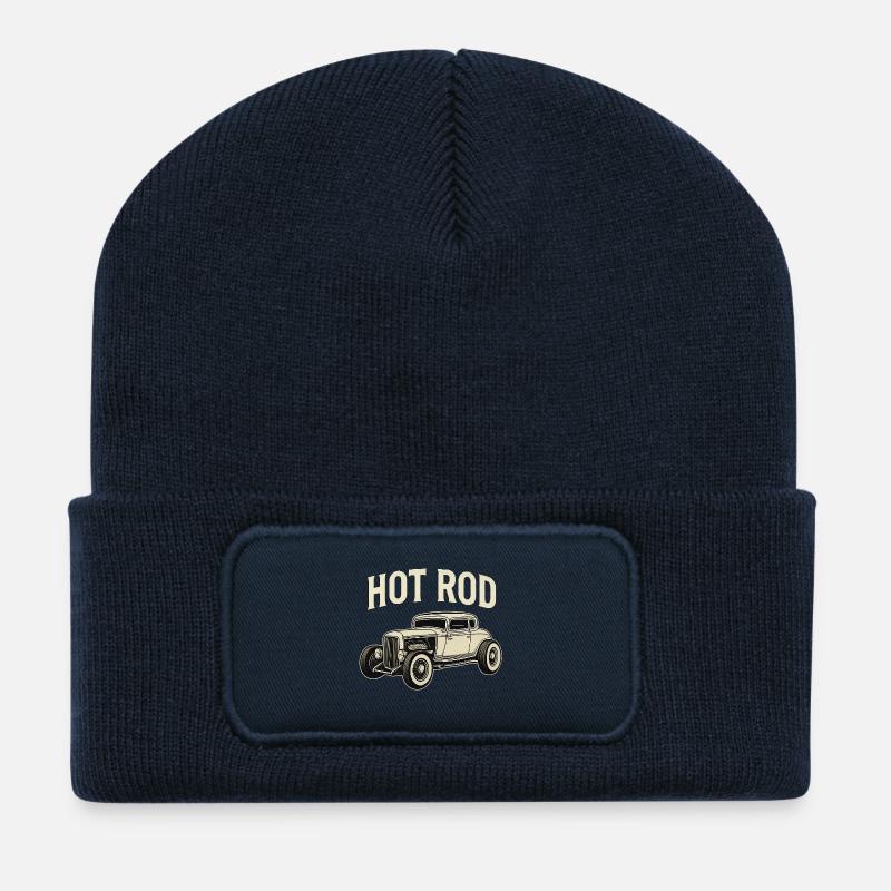 Voiture classique Hot Rod - Beanie recyclé à patch - bleu marine