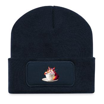 katzen Motiv Milch Tasse V2, für jedermann - Recycelte Patch Beanie - French Navy - Vorne