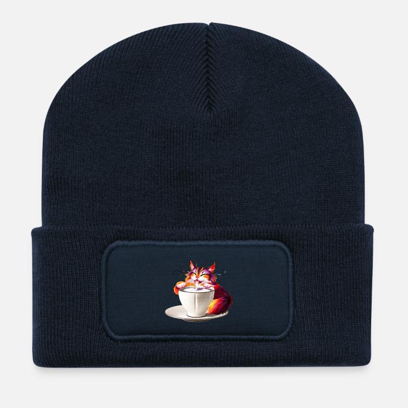 katzen Motiv Milch Tasse V2, für jedermann - Recycelte Patch Beanie - French Navy