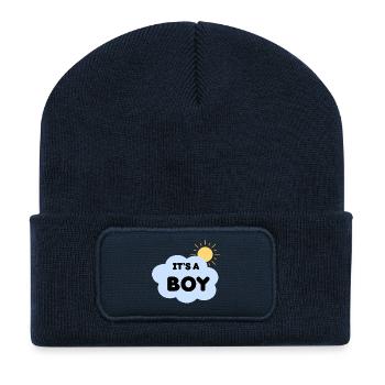 Durchsage Geburtsjunge Cloud Sun, es ist ein Junge - Recycelte Patch Beanie - French Navy - Vorne