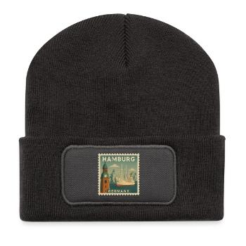 Hamburg Hafen Briefmarke - Recycelte Patch Beanie - Dunkelgrau - Vorne