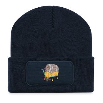Handcart with beer barrel – Funny Father's Day motif - Recycled Patch Beanie - french navy - Front