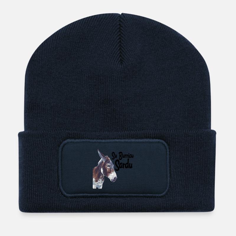 Sardinien Esel Porträt Aquarell - Recycelte Patch Beanie - French Navy