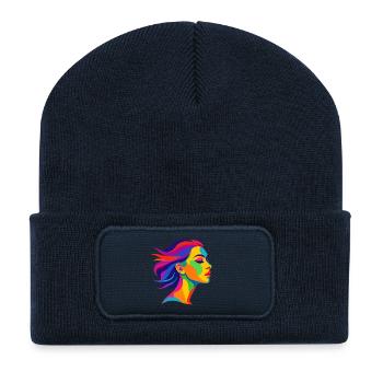Femme Pop Art Colorée – Colorful Art Design - Beanie recyclé à patch - bleu marine - Devant
