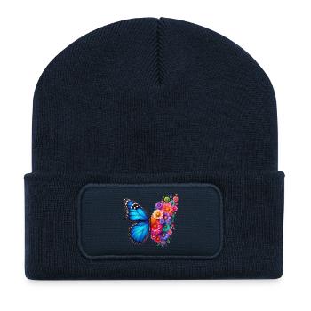 Bunter Schmetterling, von der Natur inspirierte Sommerstimmungen - Recycelte Patch Beanie - French Navy - Vorne