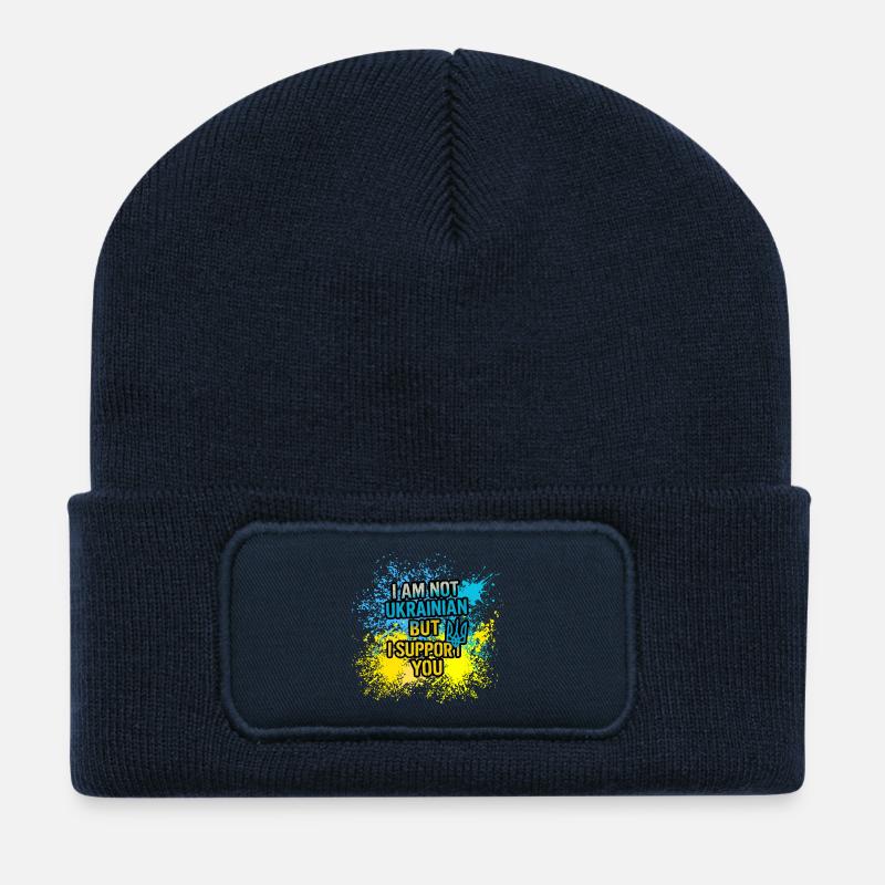 I am not Ukrainian but I support you! - Recycelte Patch Beanie - French Navy