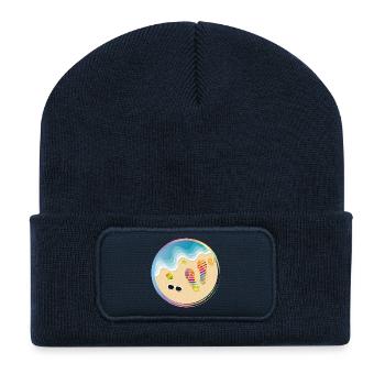 Tongs arc-en-ciel sur la plage de sable - Beanie recyclé à patch - bleu marine - Devant