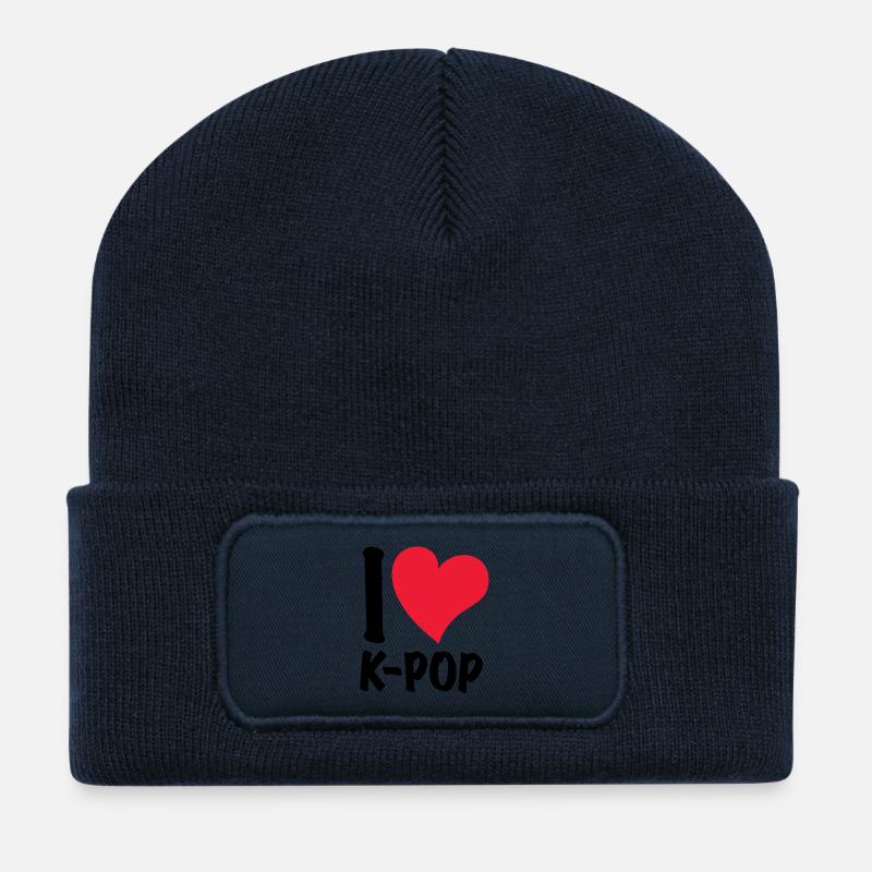 J’adore la K-pop - Beanie recyclé à patch - bleu marine