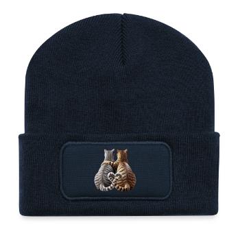 Zwei verliebte Katzen - Recycelte Patch Beanie - French Navy - Vorne