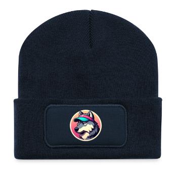 Un loup avec une casquette de tennis en pastel - Beanie recyclé à patch - bleu marine - Devant
