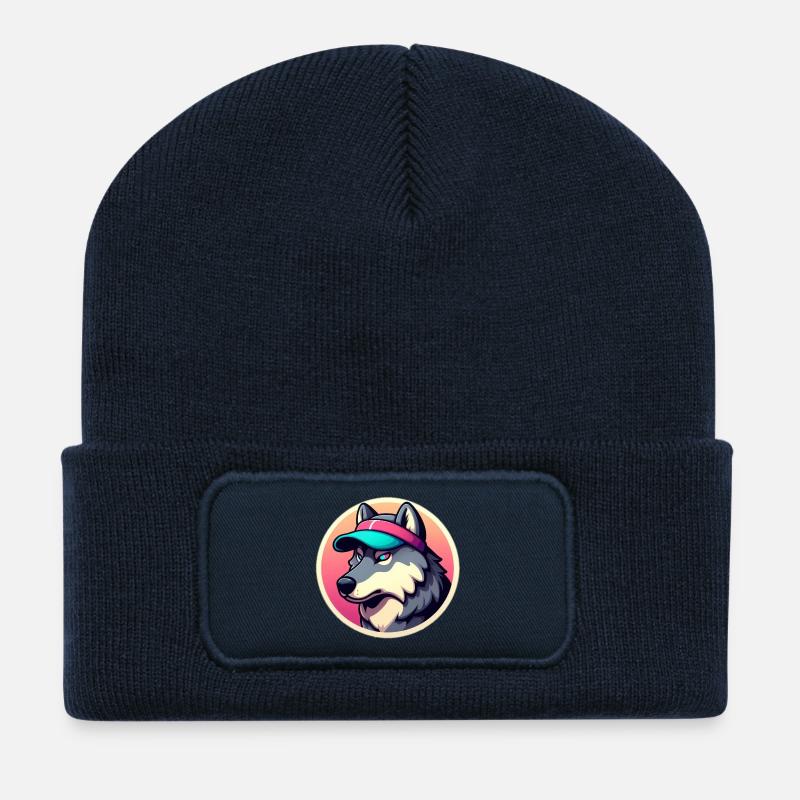 Ein Wolf mit Tennis Mütze in Pastell - Recycelte Patch Beanie - French Navy
