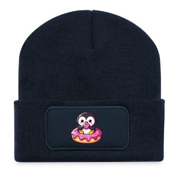 Cute Penguin Donut Dessert Snacking Yummy - Recycled Patch Beanie - french navy - Front