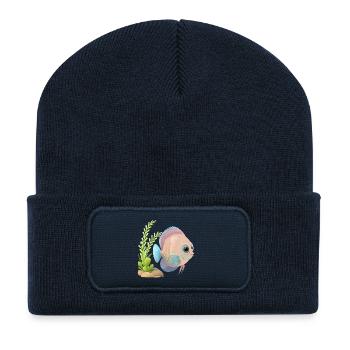 Colorful discus fish near plants - Recycled Patch Beanie - french navy - Front