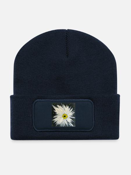 Edelweiss-Schwarz- weißes Design - Recycelte Patch Beanie - French Navy