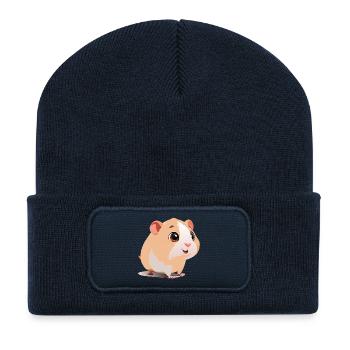 Bébé cochon d’Inde rigolo et curieux - Beanie recyclé à patch - bleu marine - Devant