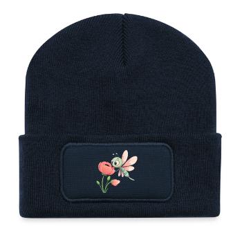 Baby Colorful Dragonfly Near a Flower (v03) - Recycled Patch Beanie - french navy - Front