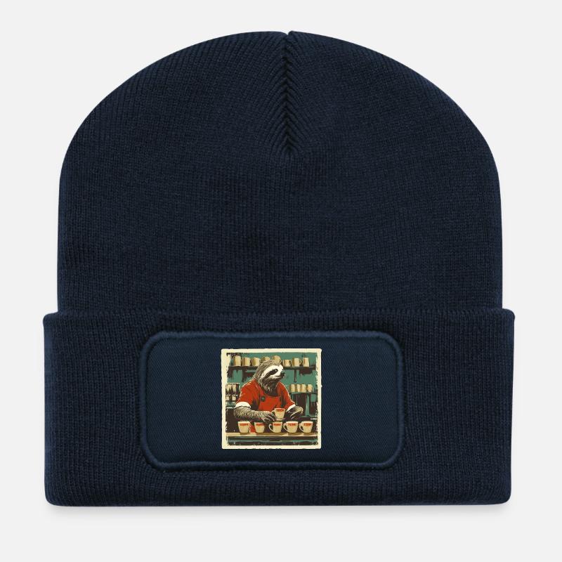 Sloth Barista – Coffee Is My Pace - Recycled Patch Beanie - french navy