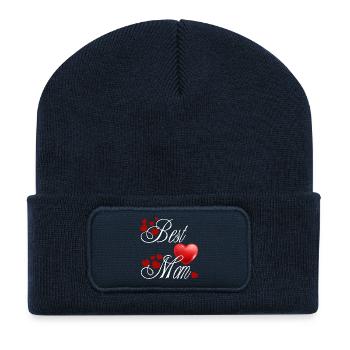 Best Mom, Calligraphy with Red Hearts - Recycled Patch Beanie - french navy - Front