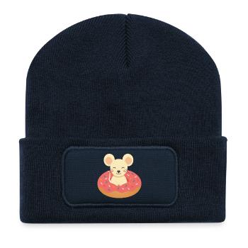 Laughing Mouse in Donut – Sweet Good Mood Motif - Recycled Patch Beanie - french navy - Front