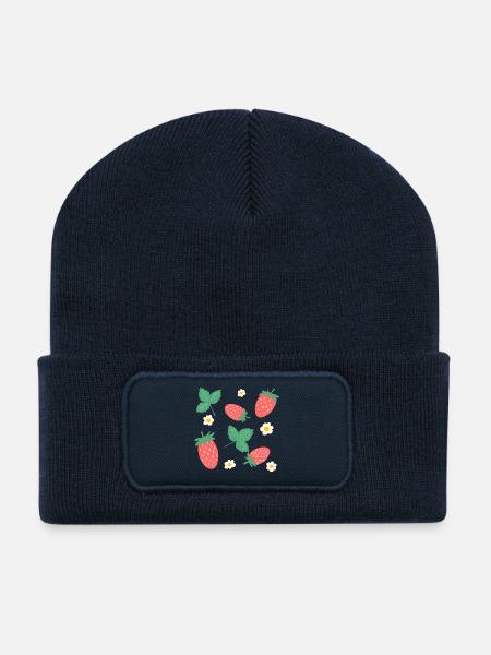 Jolies Fraises Des Bois Illustration - Beanie recyclé à patch - bleu marine