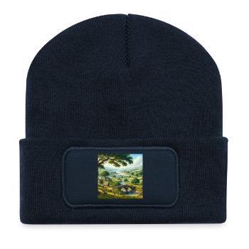 Lebendige Naturansicht - Recycelte Patch Beanie - French Navy - Vorne