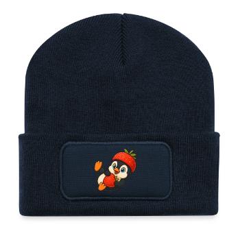 Cute penguin with fruity strawberry hat - Recycled Patch Beanie - french navy - Front