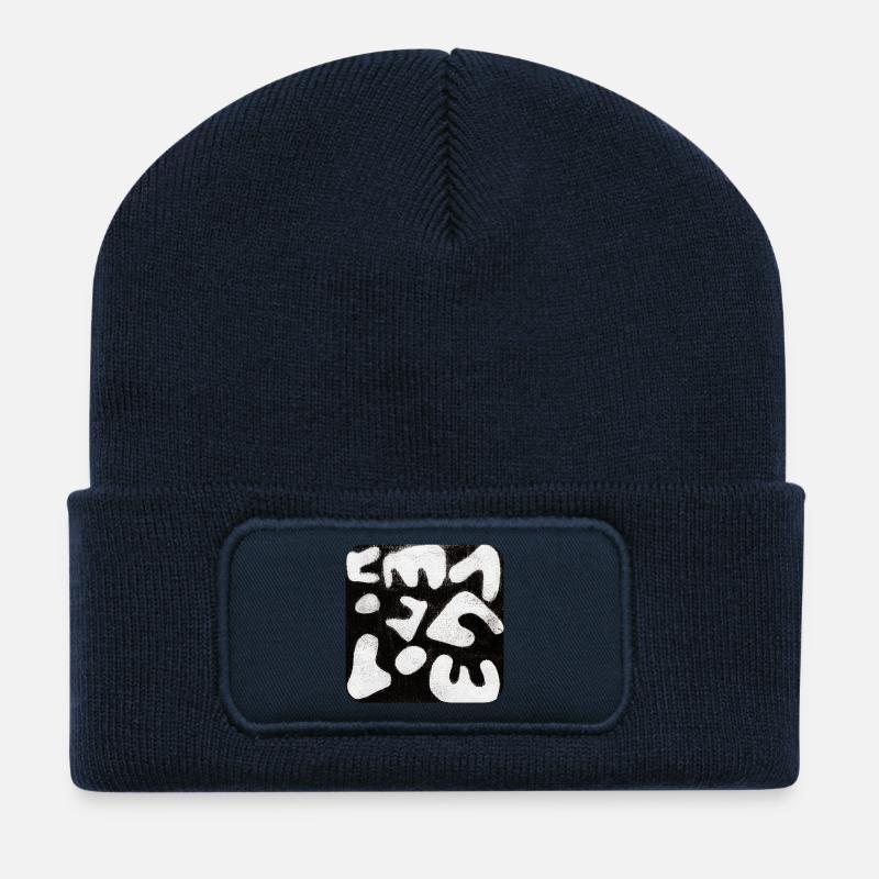 Abstrakt Monoprint Kunst Druck Tribal - Recycelte Patch Beanie - French Navy