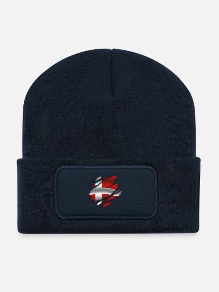 Flagge von Dänemark - Dänemark - Zerrissene Flagge - Recycelte Patch Beanie - French Navy