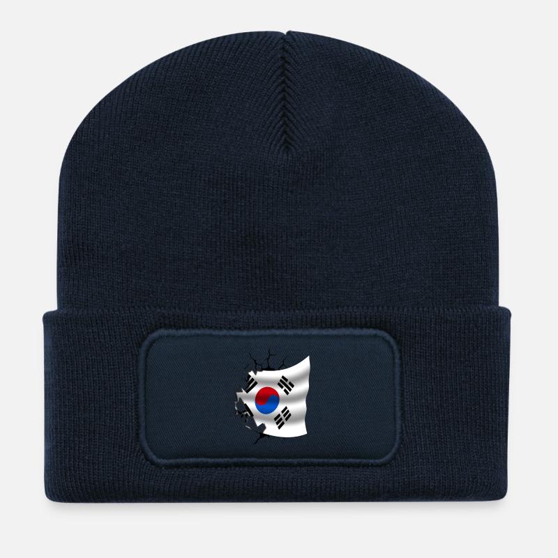 Flagge von Korea - Korea - Flagge Broken Design - Recycelte Patch Beanie - French Navy