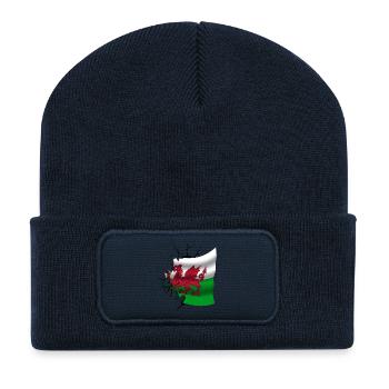 Flagge von Wales - Walisisch - Flagge gebrochenes Design - Recycelte Patch Beanie - French Navy - Vorne