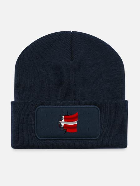 Flagge von Dänemark - Dänemark - Flagge gebrochen - Recycelte Patch Beanie - French Navy