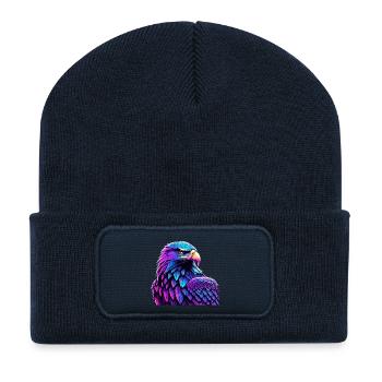 Aigle lumineux avec dégradé - Beanie recyclé à patch - bleu marine - Devant