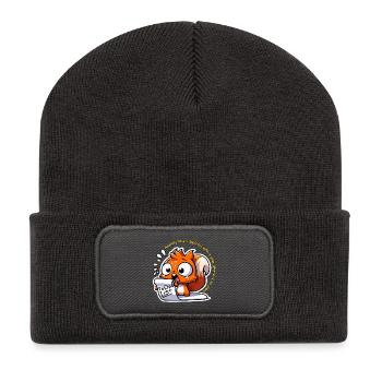 Ängstliches Eichhörnchen mit To-Do-Liste - Recycelte Patch Beanie - Dunkelgrau - Vorne