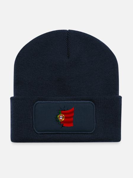 Drapeau du Portugal - Portugal - Drapeau Broken Design - Beanie recyclé à patch - bleu marine