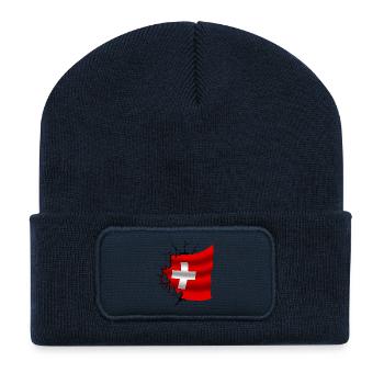 Flagge der Schweiz - Schweiz - Flagge Broken Design - Recycelte Patch Beanie - French Navy - Vorne