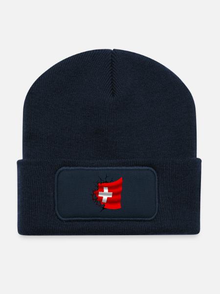 Drapeau de la Suisse - Suisse - Drapeau Broken Design - Beanie recyclé à patch - bleu marine