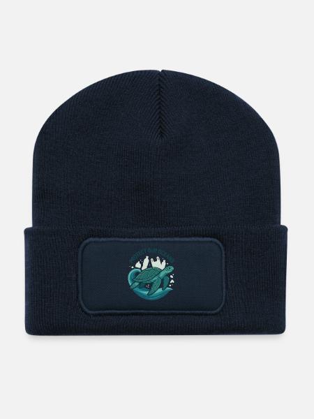 Protégeons nos océans - Beanie recyclé à patch - bleu marine