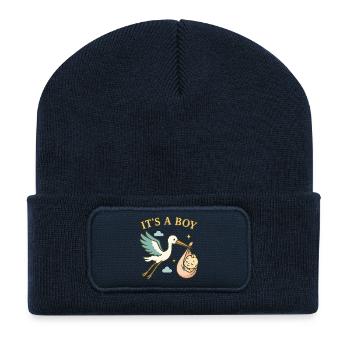 Hello Baby Boy - Storch bringt Baby – It's a Boy - Recycelte Patch Beanie - French Navy - Vorne